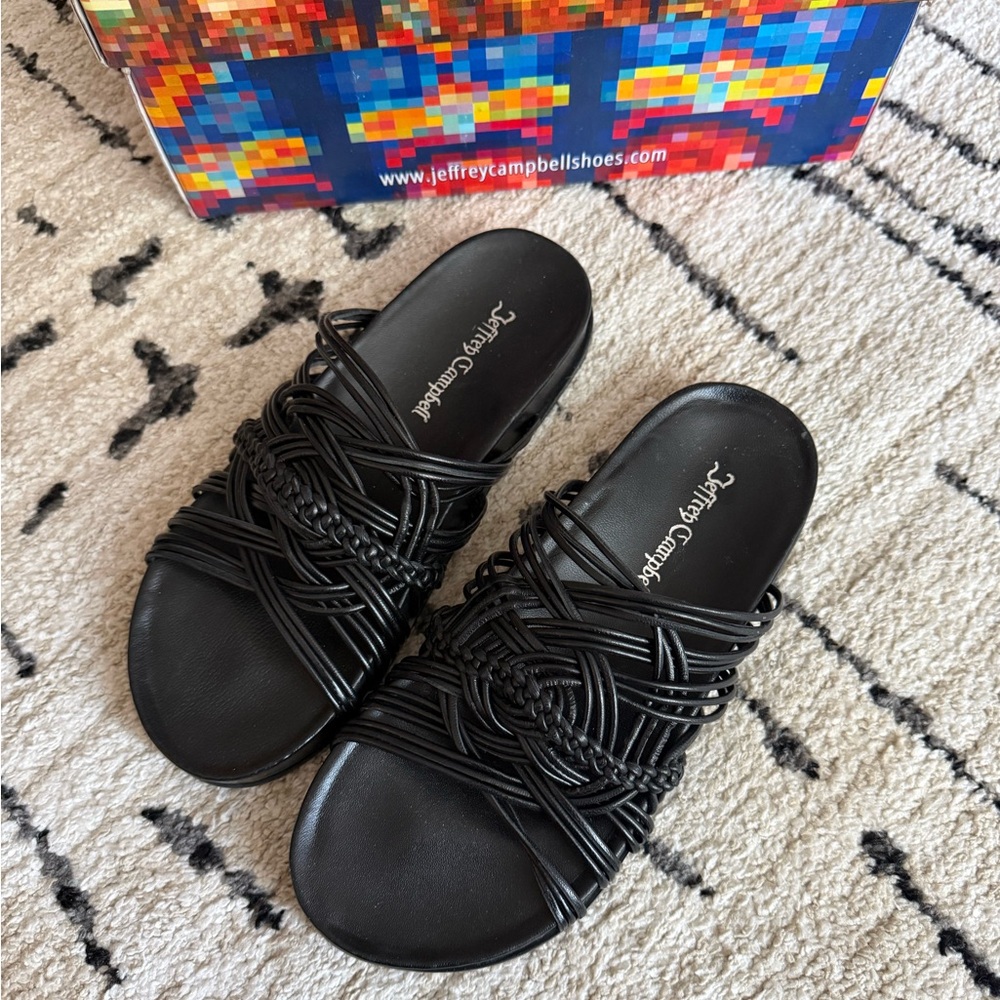 Jeffrey Campbell Black Woven Intwined Slide Sandals